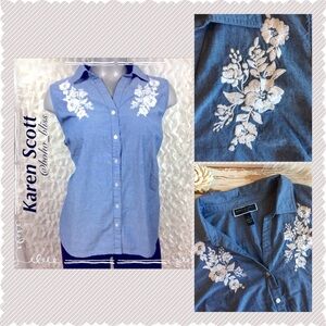 KAREN SCOTT Sleeveless Floral Embroidered Blouse
